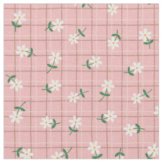 Daisies on Pink Plaid (small scale) Fabric