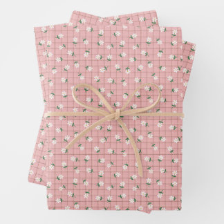Daisies on Pink Plaid (small scale) Wrapping Paper Sheet