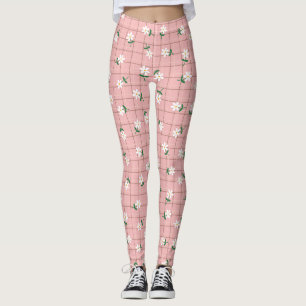 Daisies on Plaid (large scale) Pink Leggings