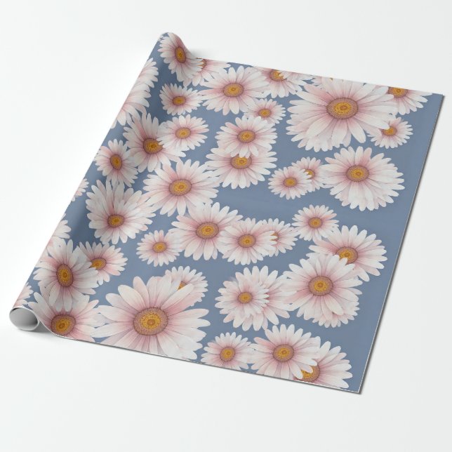 Daisies on pretty lavender background watercolor  wrapping paper (Unrolled)