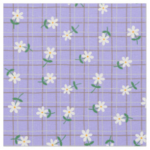 Daisies on Purple Plaid (small scale) Fabric