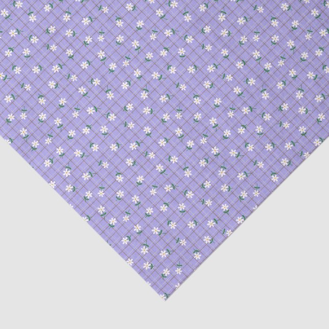 Daisies on Purple Plaid (small scale) Tissue Paper (Detail)