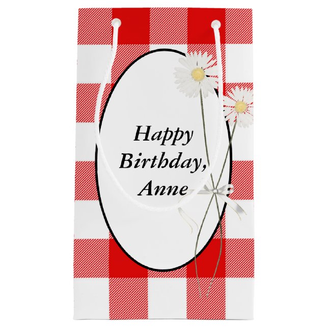 Daisies on  Red and White Buffalo Plaid  Small Gift Bag (Front)