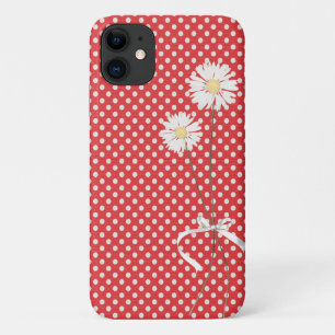 daisies on red with white polka dots iPhone 11 case
