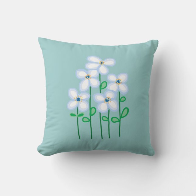 Daisies on soft blue background throw pillow (Front)