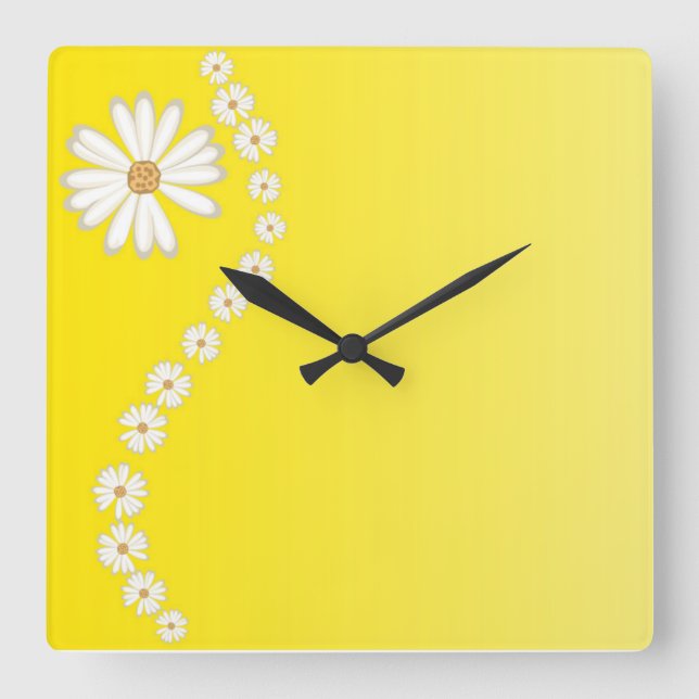 Daisies on Yellow Square Wall Clock (Front)