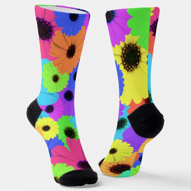 Daisies or Marigolds Colourful Psychedelic Pattern Socks (Angled)