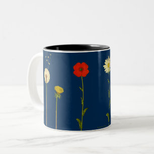 Daisies, poppies, dandelions and mushrooms Two-Tone coffee mug