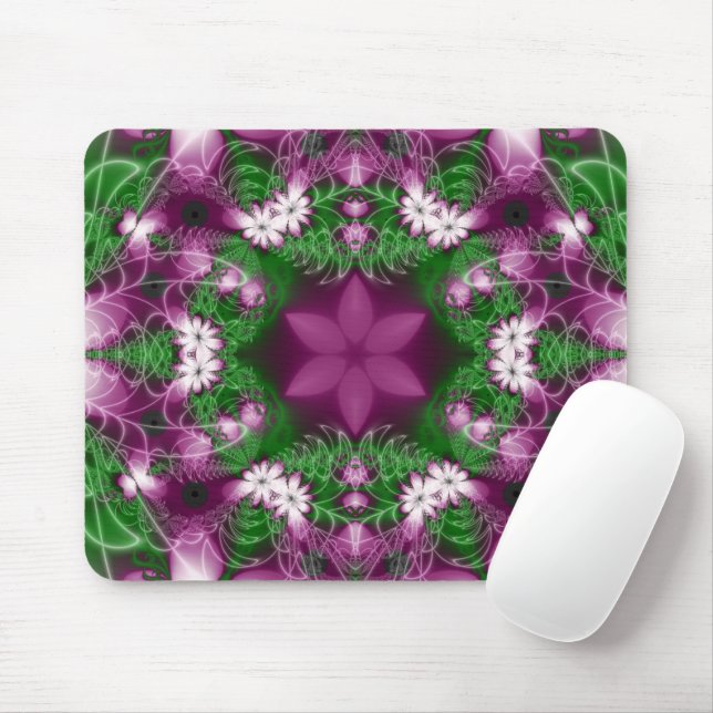Daisies | Purple and Green Fractal Art Mouse Pad (With Mouse)