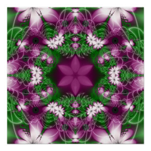 Daisies   Purple and Green Fractal Art Poster