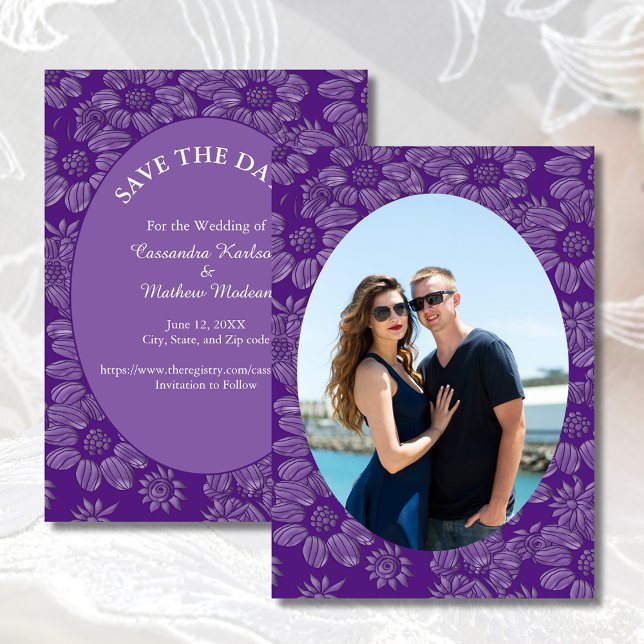 Daisies Purple Enregistrer le Carte photo de date (Daisies Purple Save the Date Photo Card)