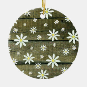 Daisies Rustic Barn Board Daisy Flower Ceramic Ornament