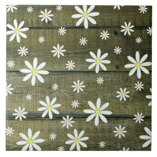 Daisies Rustic Barn Board Daisy Flower Tile