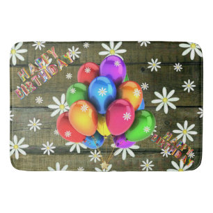 Daisies Rustic Barn Board Party Balloons Bath Mat