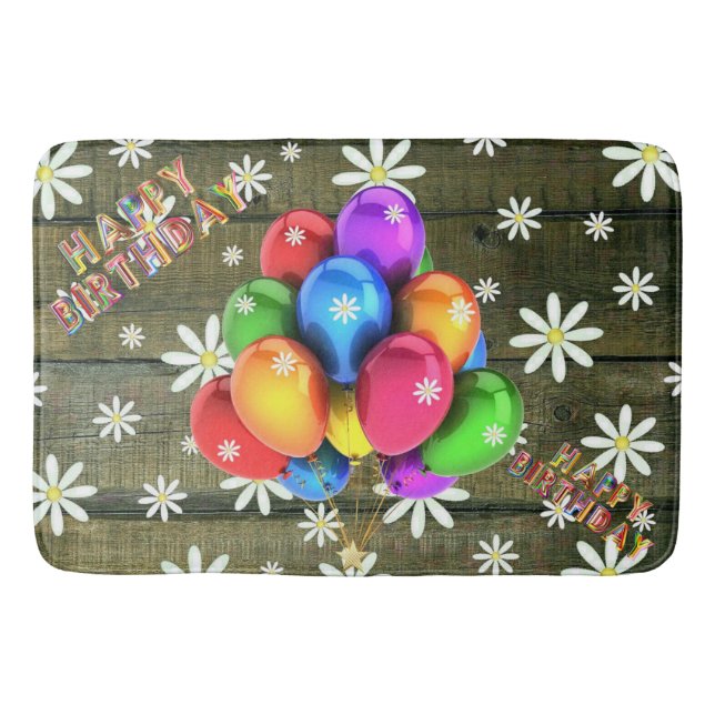 Daisies Rustic Barn Board Party Balloons Bath Mat (Front)