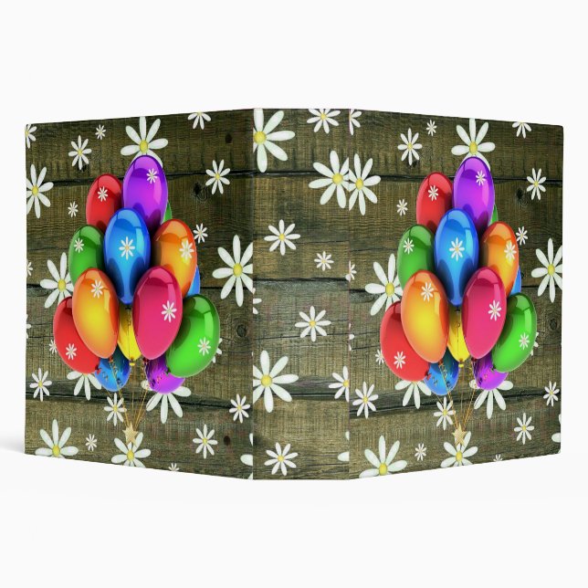 Daisies Rustic Barn Board Party Balloons Binder (Background)