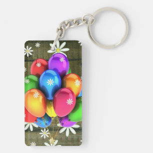 Daisies Rustic Barn Board Party Balloons Keychain