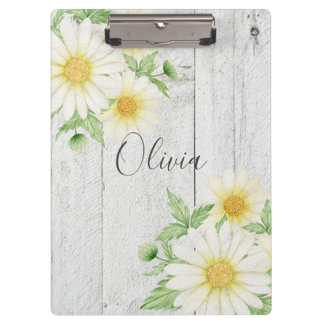Daisies Rustic Wood Personalized  Clipboard (Front)