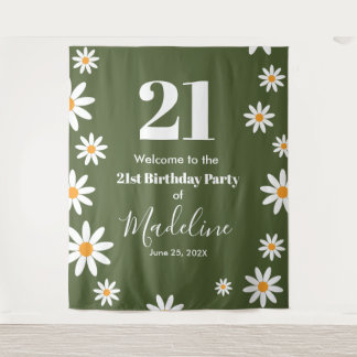 Daisies Spring floral Birthday Banner Backdrop Tapestry