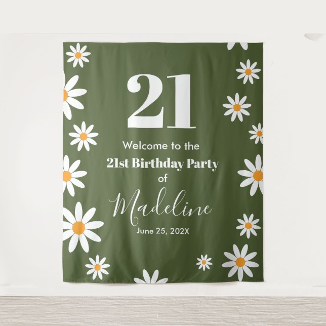 Daisies Spring floral Birthday Banner Backdrop Tapestry (Front)
