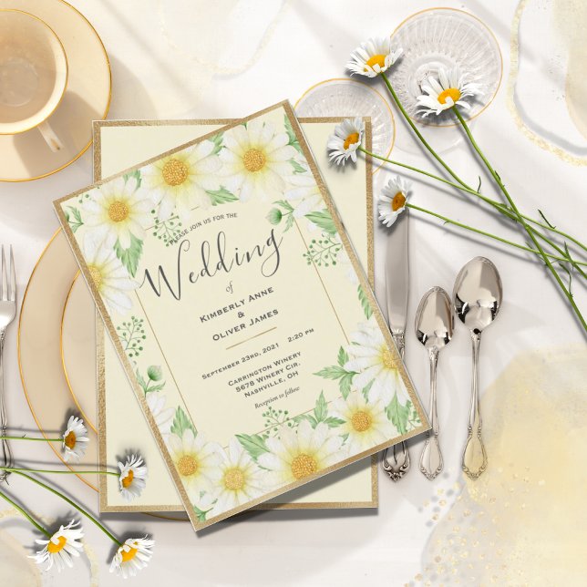Daisies Watercolor Floral Modern Wedding  Invitati Invitation (Creator Uploaded)