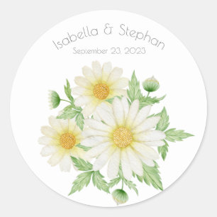 Daisies White Floral Theme Typography Classic Round Sticker