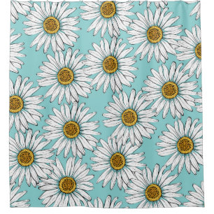 Daisies White Flowers on Blue vintage Seamless Pat