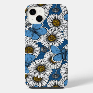 Daisies, white wild flowers and blue butterflies iPhone 14 plus case