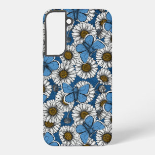 Daisies, white wild flowers and blue butterflies samsung galaxy case