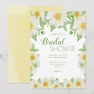 Daisies White Yellow Floral Script Bridal Shower Invitation