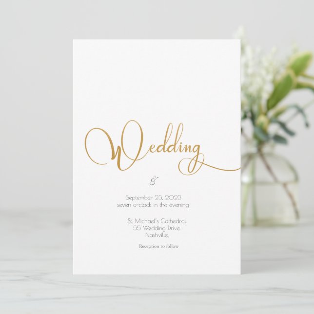 Daisies White Yellow Floral Script Wedding Invitat Invitation (Standing Front)