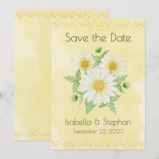 Daisies White Yellow Floral Typography Save Save The Date (Front/Back)