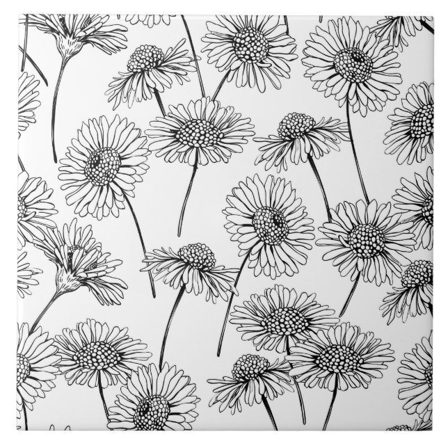Daisies, wild flowers in black and white tile (Front)