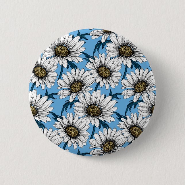 Daisies, wild flowers on blue 2 inch round button (Front)