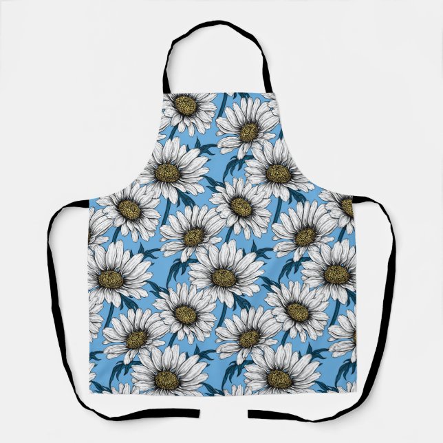 Daisies, wild flowers on blue apron (Front)