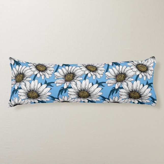 Daisies, wild flowers on blue body pillow (Front)