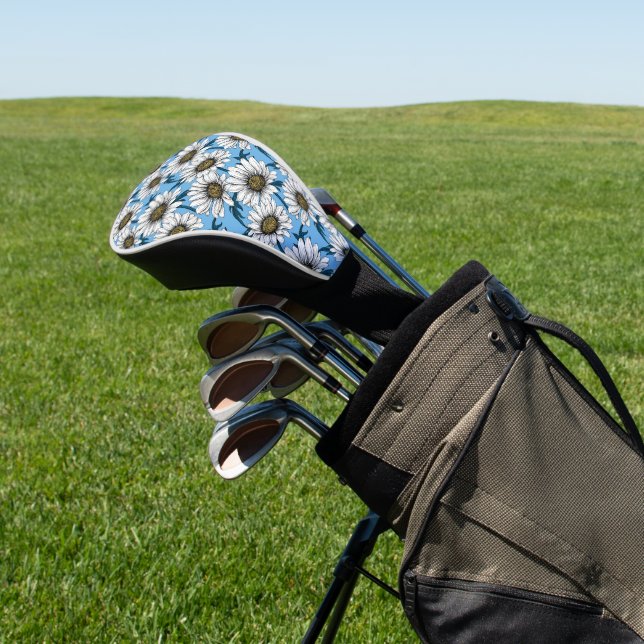 Daisies, wild flowers on blue golf head cover (In Situ)