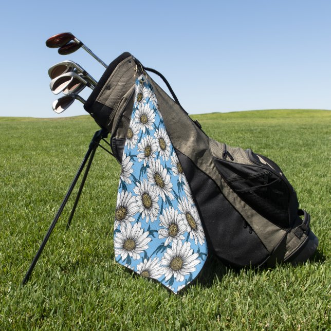 Daisies, wild flowers on blue golf towel (Green)