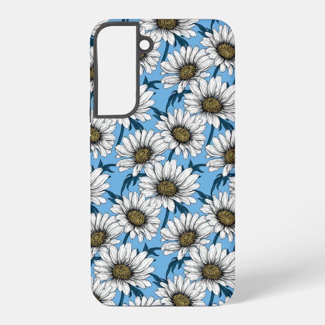 Daisies, wild flowers on blue samsung galaxy s22+ case (Back)