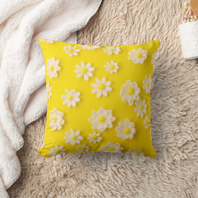 Daisies with a yellow background throw pillow (Blanket)