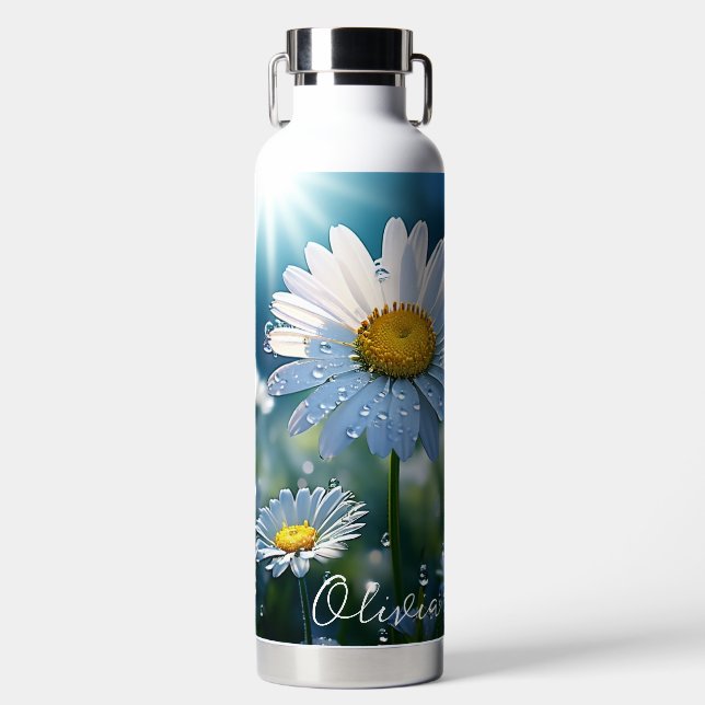 Daisies with Dew Drops Personalized  Water Bottle (Front)