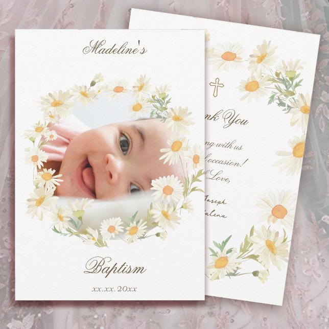 daisies wreath Baptism small thank you card  (Creator Uploaded)