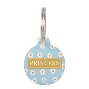 Daisies Yellow and Sky Blue Round Pet Tag