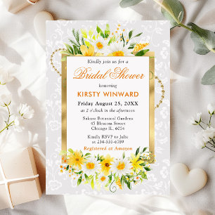 Daisies & Yellow Summer Flowers Gold Bridal Shower Invitation