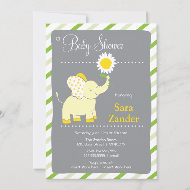 Daist Elephant  | Girl Baby Shower Invitation (Front)