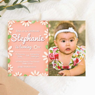 Daisy 1er Anniversaire Invitation fille avec photo