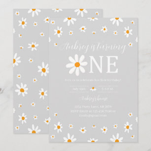 Daisy 1st Birthday Grey Invitation