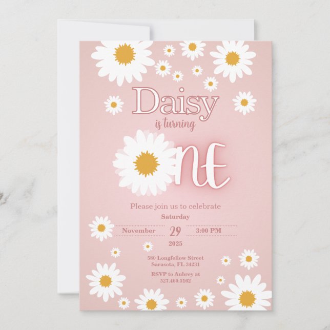 Daisy 1st Birthday Invitation (Front)