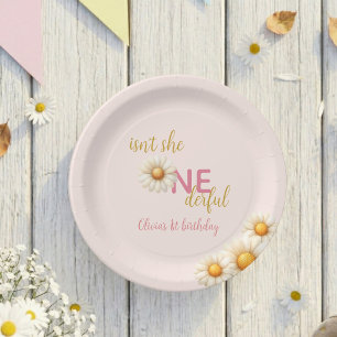 Daisy 1st Birthday Isn't She ONEderful Pink Boho Paper Plate