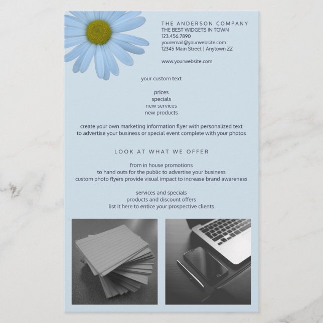 Daisy 2 Blue Floral Simple Modern Your 2 Photo Flyer (Front)
